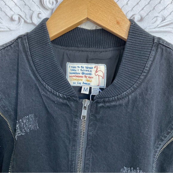 Sandrine Rose FREE PEOPLE Zip Bomber Black Denim Jacket Women’s Size Medium New - Picture 3 of 7